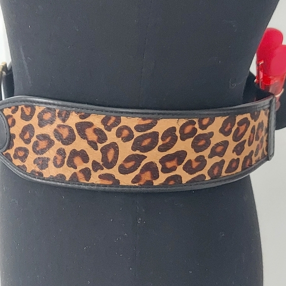 Chico's Leopard Print Calf Hair and Elastic Wide Belt LaegeGold Hardware Closure - Picture 5 of 12